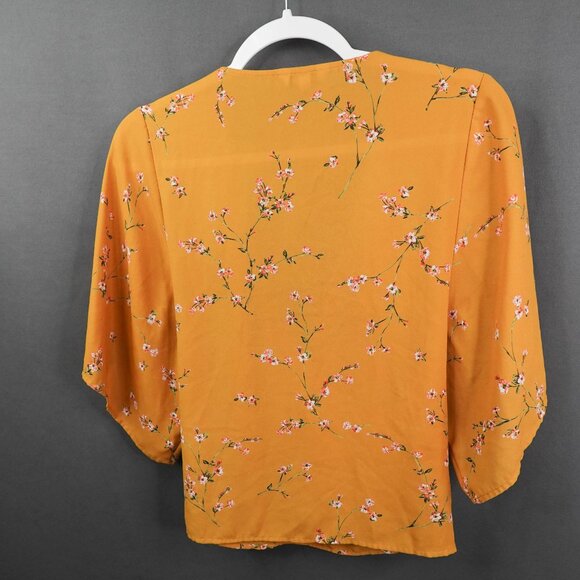 Express Womens Top XS Yellow Floral Sheer Flowy Romantic Coquette Wrap Coastal - Picture 4 of 11